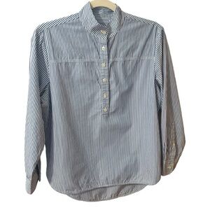 J Crew Womens 1/2 Button Long Sleeve Cotton Shirt Blue  White Stripe Button 2